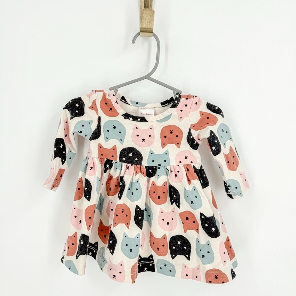 Hanna Andersson Pink and Black Long Sleeve Dress with Playful Cat Design